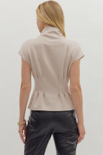 Butter Soft Mock Neck Top featuring Pleated Waist Shaping- Oatmeal