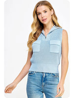 RIBBED DOUBLE POCKET SWEATER VEST