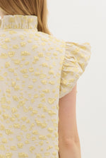 Metallic Textured Pattern Button Front Mini Dress featuring Ruffle Neck and Shoulder with Side Pockets ** available in Lemon Gold Or Navy Gold