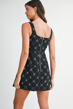 Square Neck Sequin Embellished Mini Dress- Black