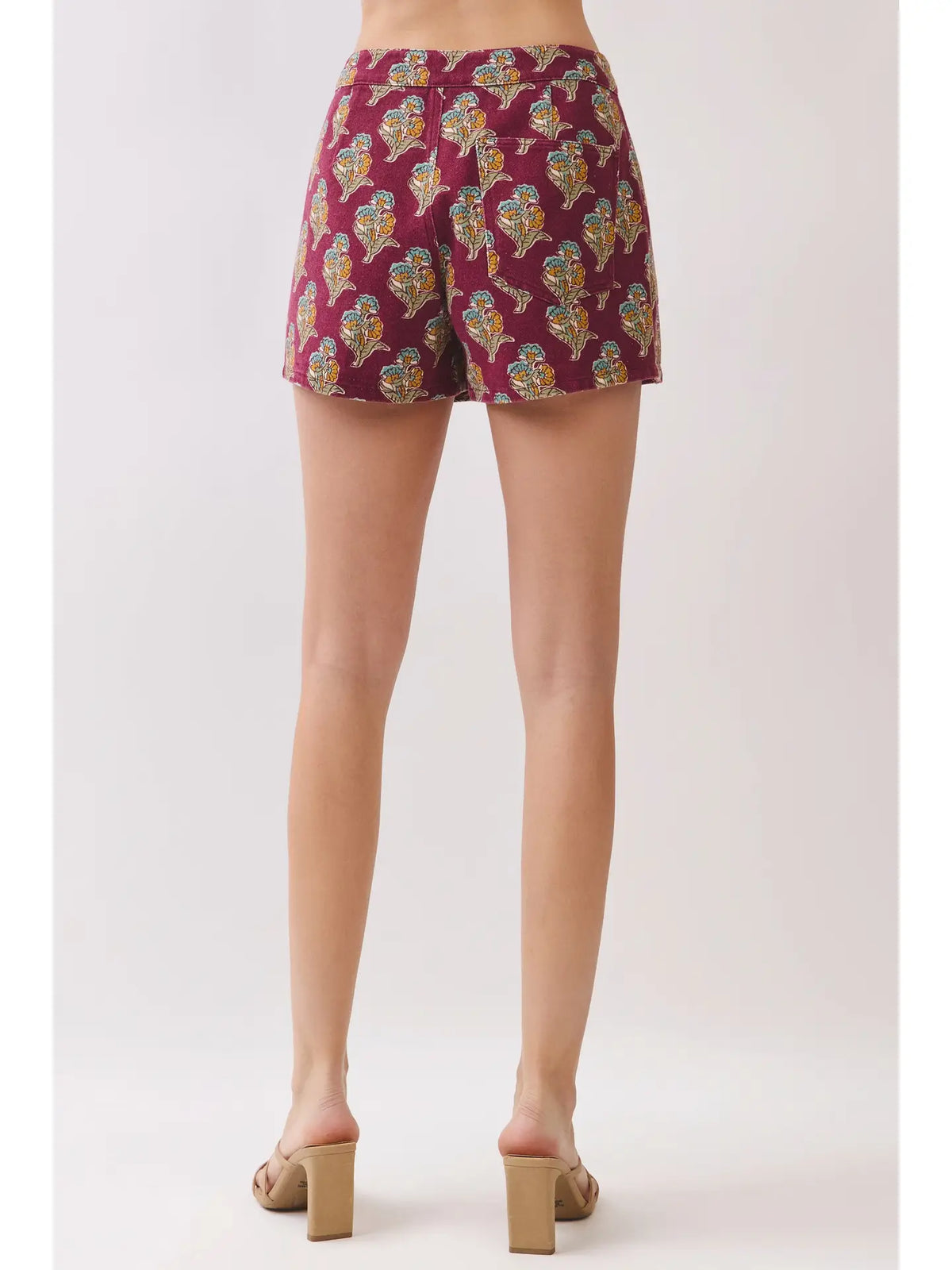Floral Print Sleeveless Crop Top and Wrap Front Design Skort SET- Burgundy Wine