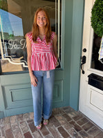 Striped Sailor Style Collar with Tie Neckline Top by FATE -Red/White