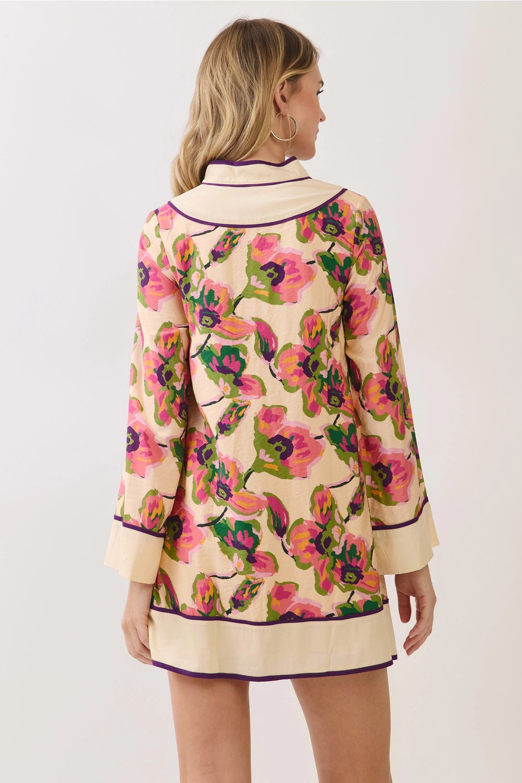 Fall Floral Contrast Trim Mini Dress