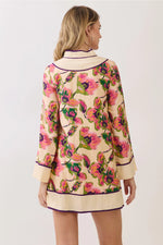 Fall Floral Contrast Trim Mini Dress