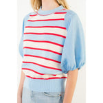 Preppy Puff Sleeve Stripe Knit Top by THML