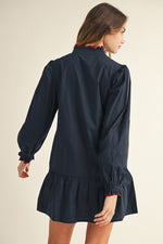 Margo Ruffle Detail Navy Shift Mini with Red Contrast Piping