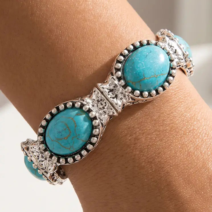 Turquoise Oval Station Western Stretch Bracelet