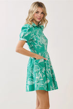 Adeline Floral Print Collared Neckline Side Pockets Dress