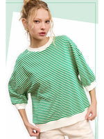 Bella Loose Fit Striped Short Sleeve Crew Neckline Top- Available in GREEN or RED