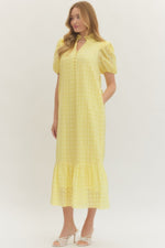Bonnie Yellow Eyelet Midi Dress
