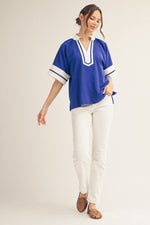 Hadley Contrast Accent Top -Royal/White