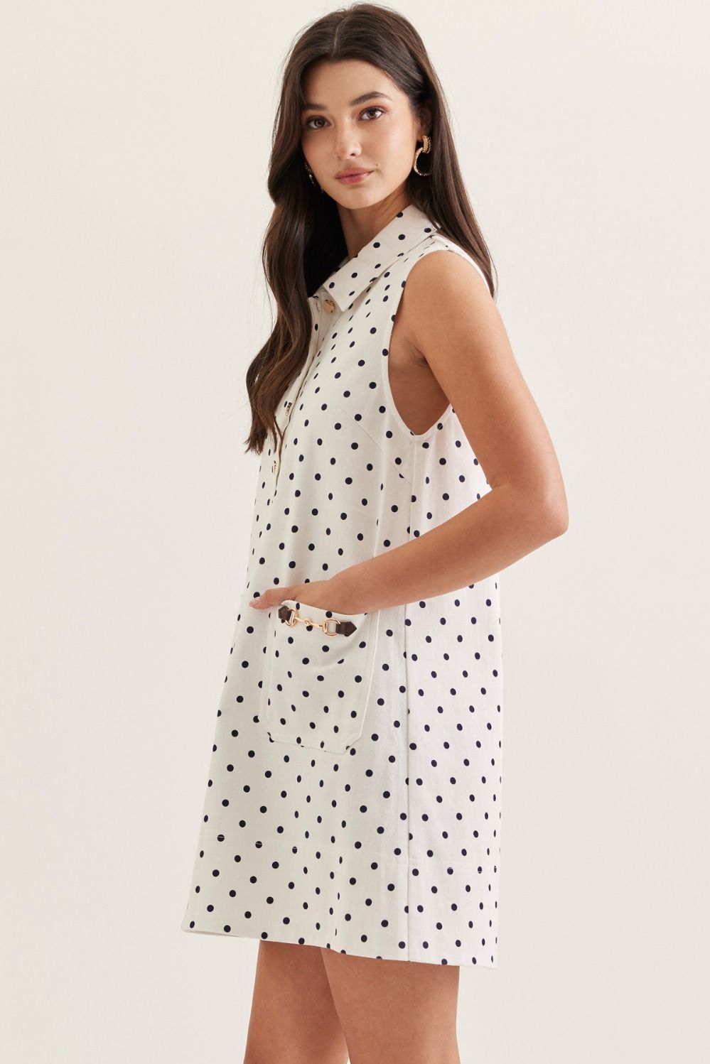 Jules Polka Dot Collar Mini Dress with Horsebit Pocket Detail
