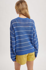 Atlantic Blue Stripe Open Knit Sweater