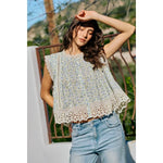 Vierra Floral Print Woven Button Down Trimmed Blouse Top