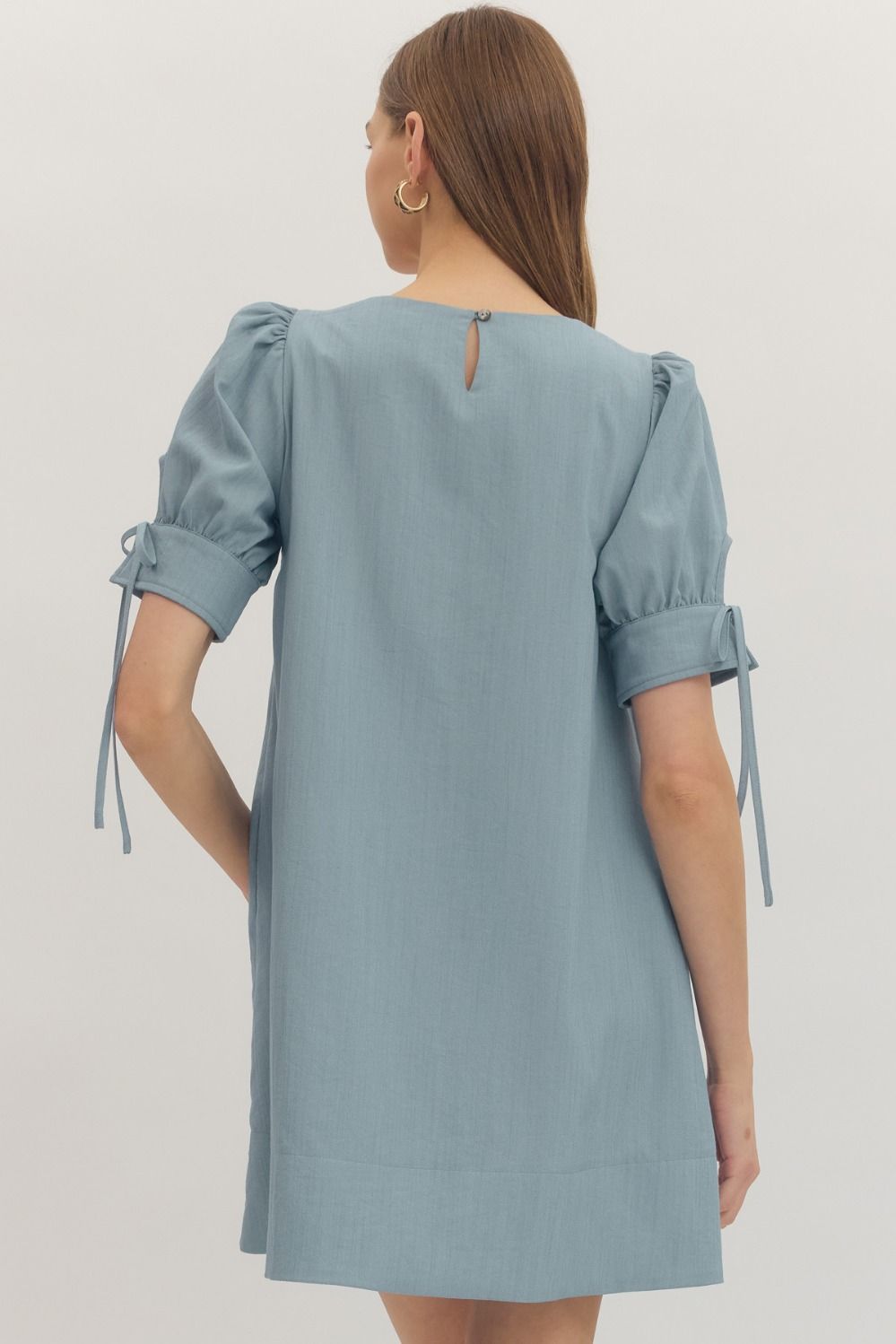 Country Blue Square Pleated Neck Mini Dress  To The Nines