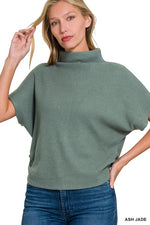 Mock Neck Side Shirred Sweater- Ivory- Dark Lilac or Jade Green
