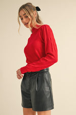 Red Pointelle Lightweight Sweater