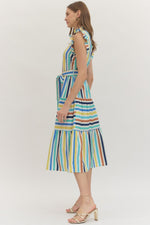 Pheobe Striped Button Down Midi Dress with Self Tie Waist