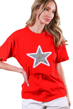 CREW NECK SHORT SLEEVE SEQUIN STAR TOP