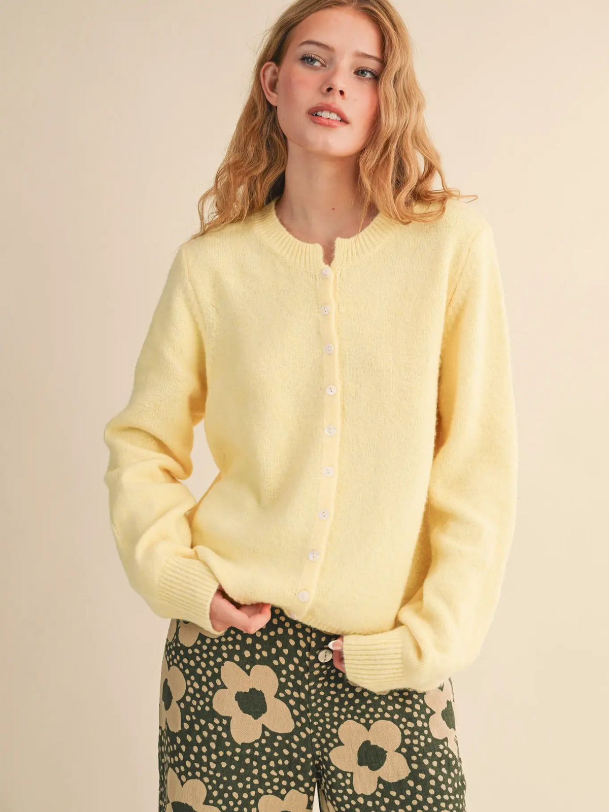 Marled Knit Button Up Cardigan- Butterscotch