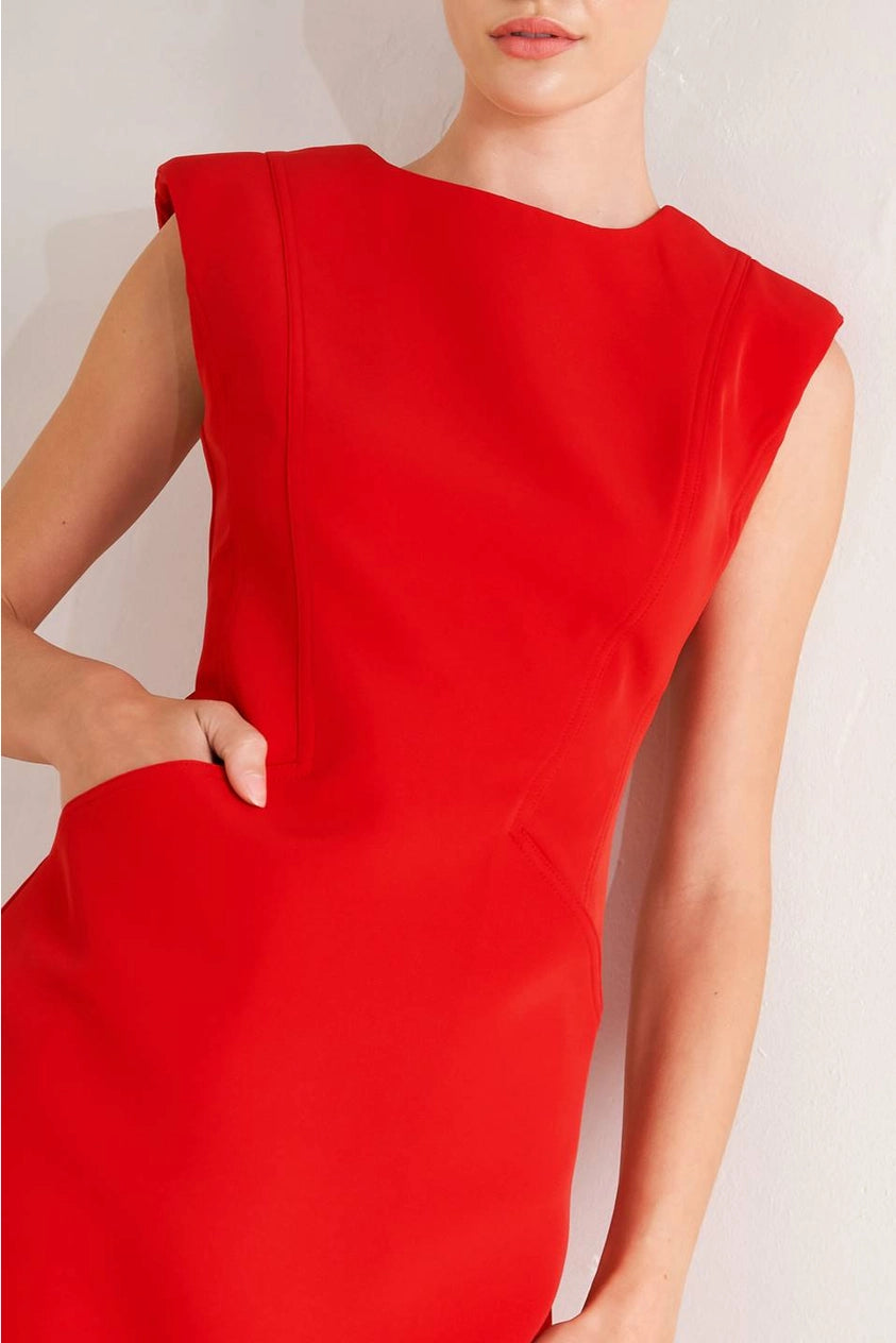 Classic Red Cap Sleeve Shift Dress with Pockets