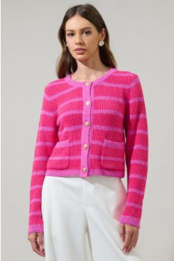 Kassidy Striped Cropped Cardigan with Gold Buttons