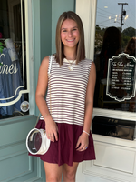 Maroon Striped Mix Media Dress