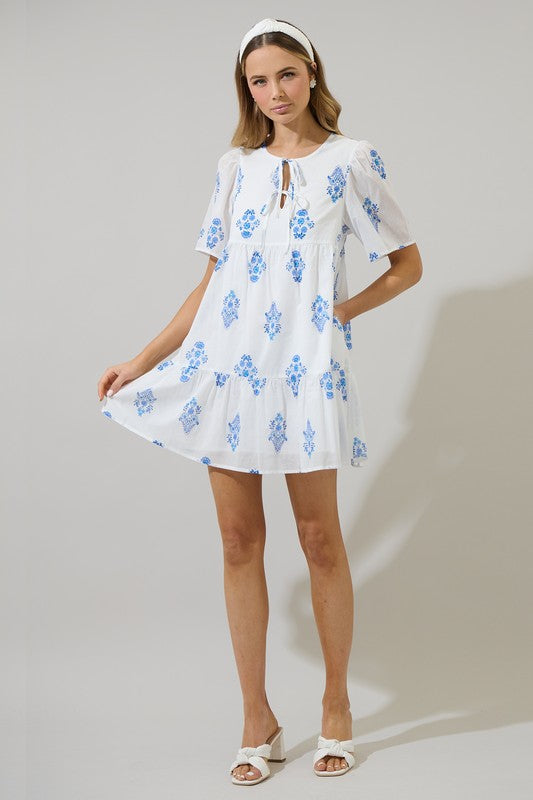 YILA FLORAL KUNA TIERED MINI DRESS with SIDE POCKETS