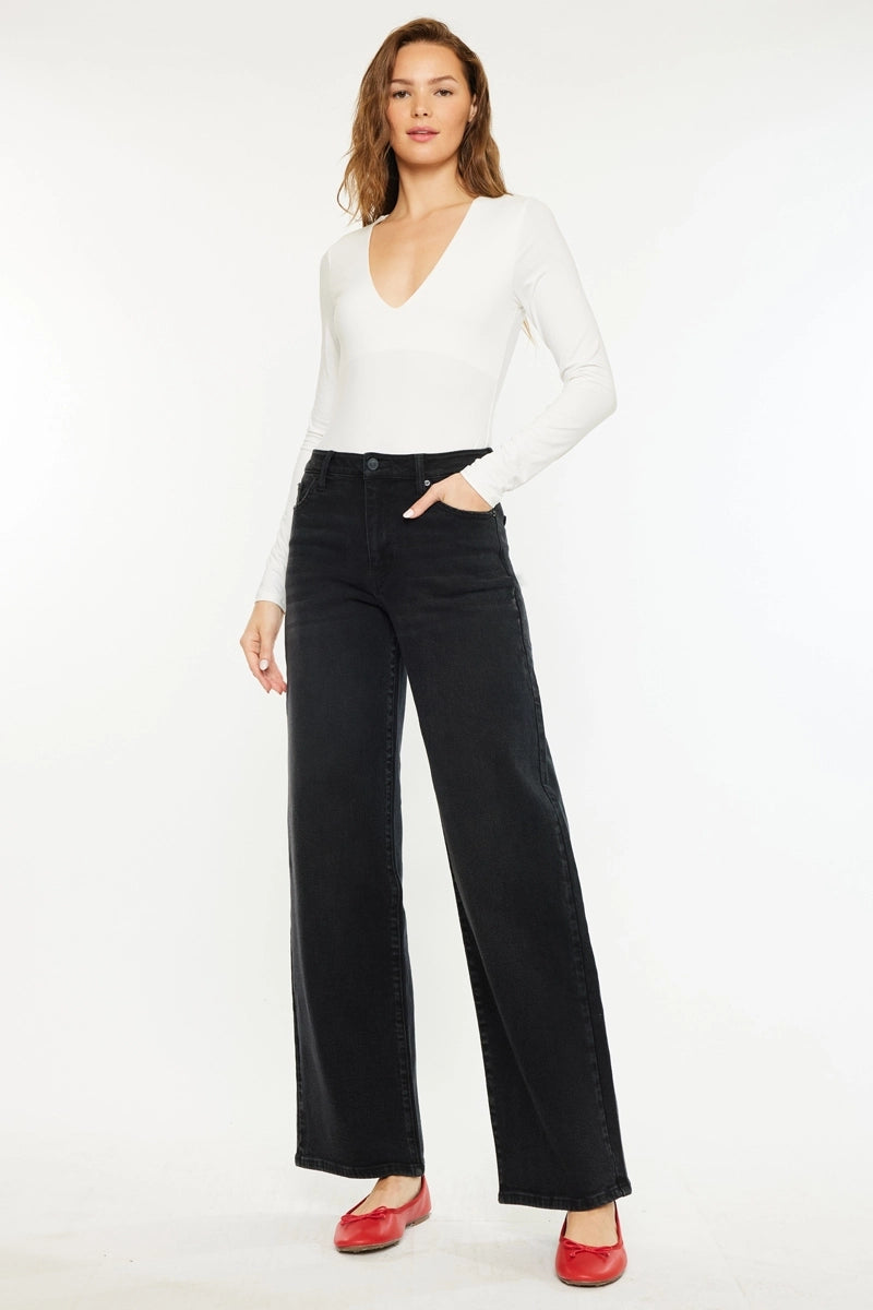 KanCan High Rise Wide Leg Black Denim