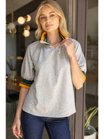 Quarter Zip Heather Gray Top with Stripe Accent