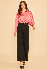 Vera Wide Leg Stretch Patch Pocket Denim- Black