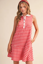 Sayla Gingham Knit Button Down Mini Dress - Red
