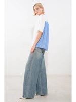 White and PinStripe Mix Media Top