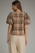 Savannah Plaid 3D Floral Top