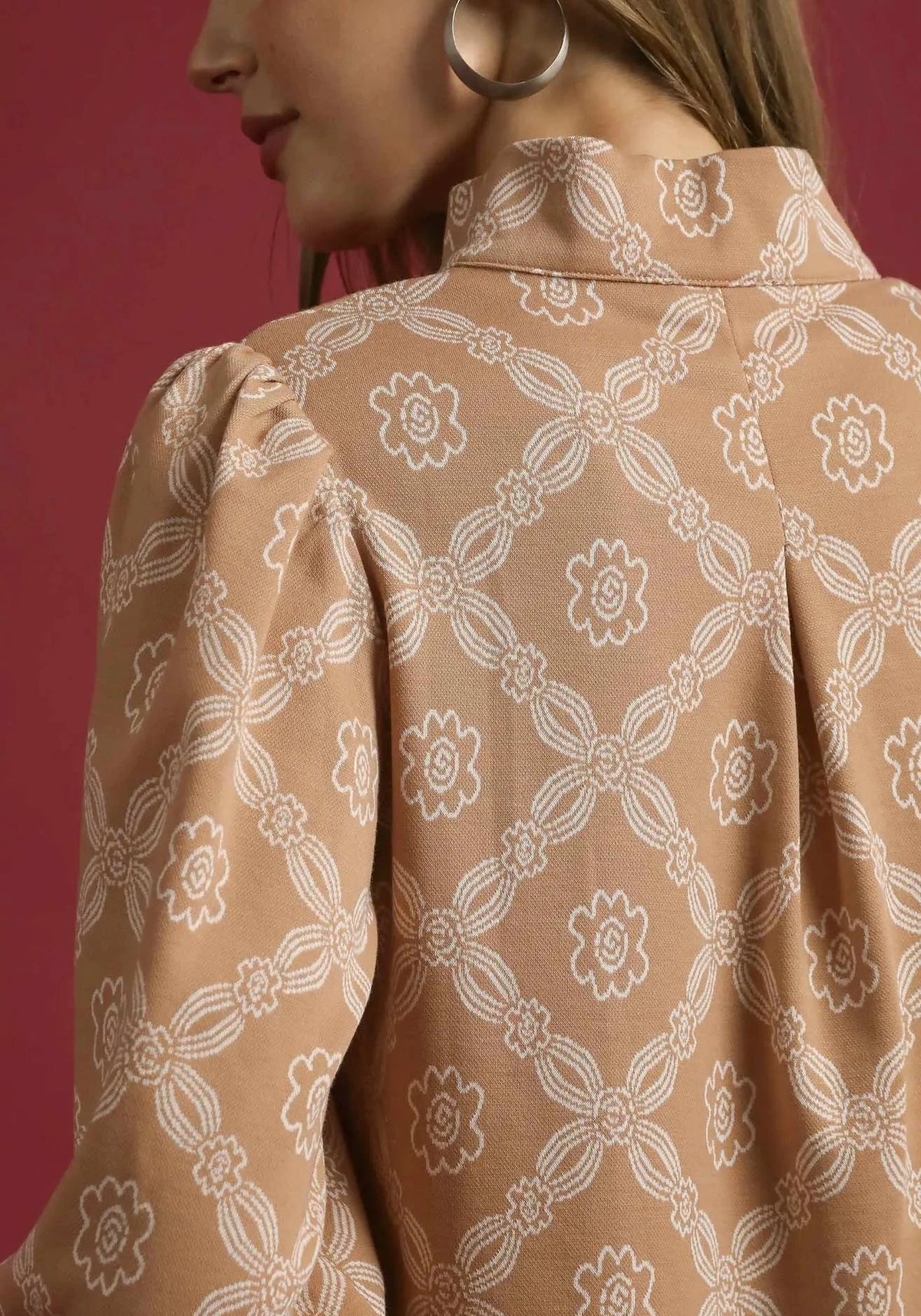 Latte High Neck Abstract Print Top