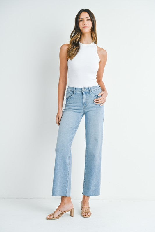 Slim Palazzo With Scissor Cut Hem by Just Black Denim- Light Wash