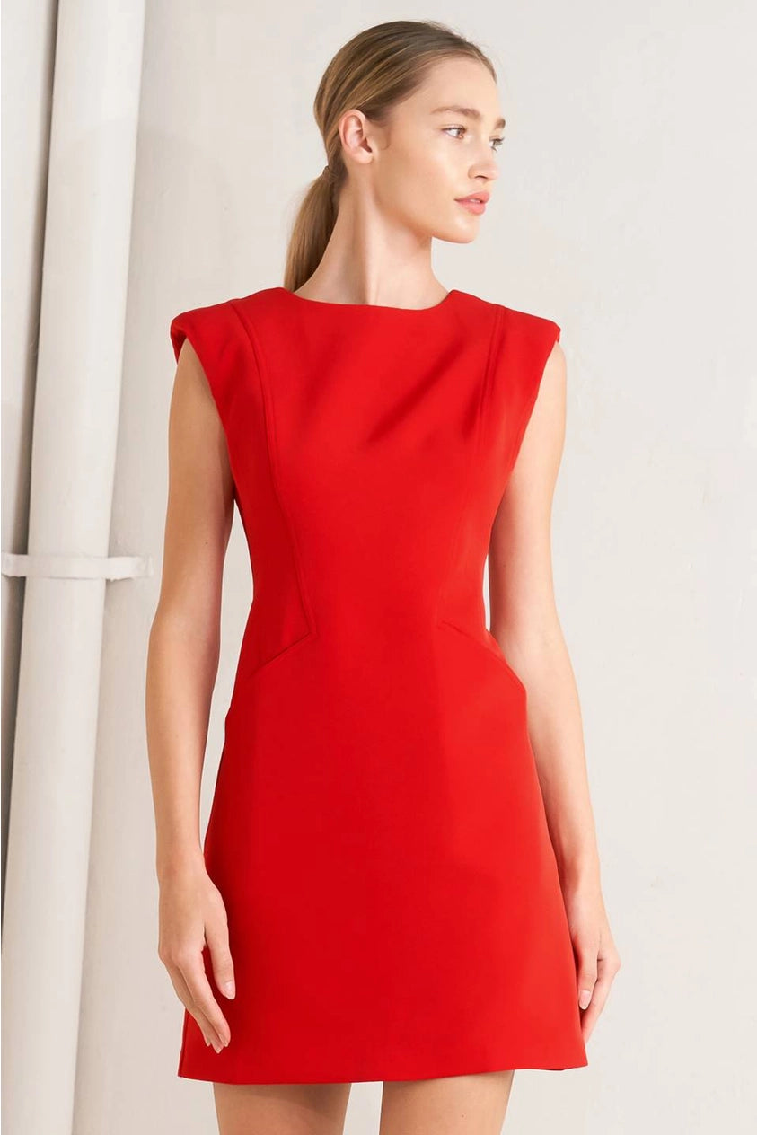 Classic Red Cap Sleeve Shift Dress with Pockets