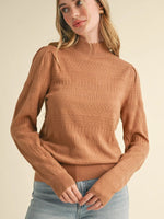 Lightweight Pointelle Mock Neck Sweater- French Beige
