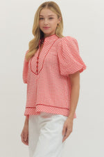 Dorothea Plaid Top with Button Detail