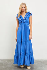 FRENCH BLUE RUFFLE V NECK MAXI