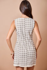 Dylan Plaid Suede V Neck Shift Dress w/ Front Pockets