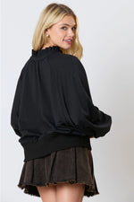 3D Flower Half Zip with Ruffle Neck Detail