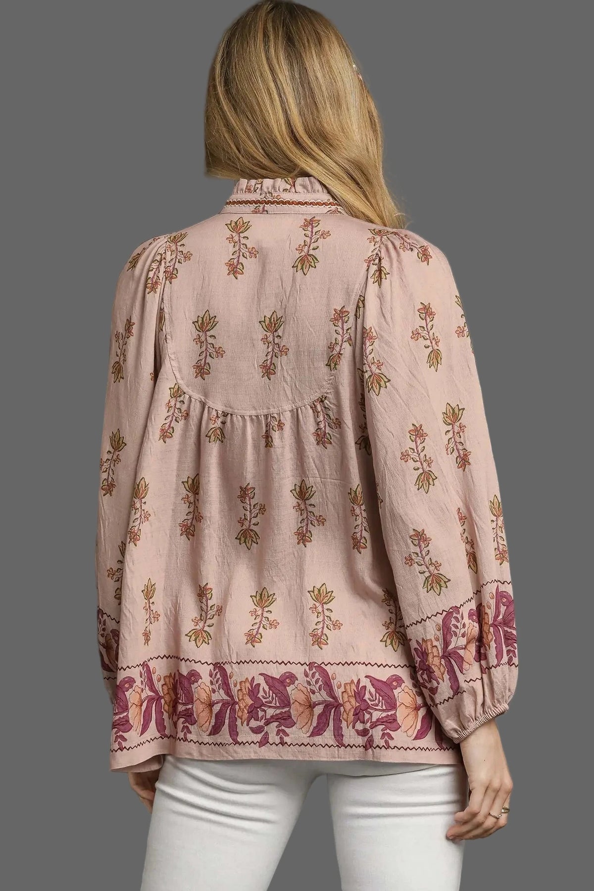 Stone Pink Floral Peasant Blouse