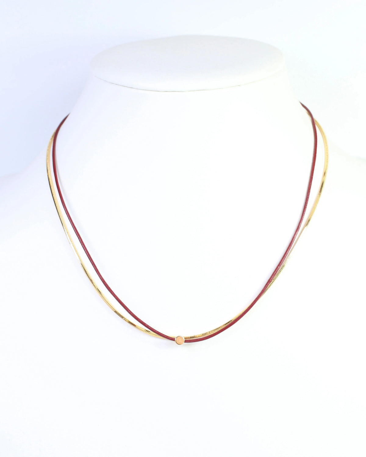 Paula Cord and Chain Layered Necklace- Burgundy