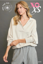 Ecru LuxeKnit Collared Pullover