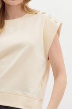 Ecru Knit Pullover with Silver Stud Shoulder Accents