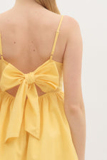 Lemon Scallop Mini Dress with Bow Back Tie Detail