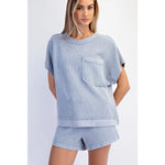 Rae Mode Mineral Washed Honeycomb Oversized Tee & Wide Leg Pants- SET -Powder Blue