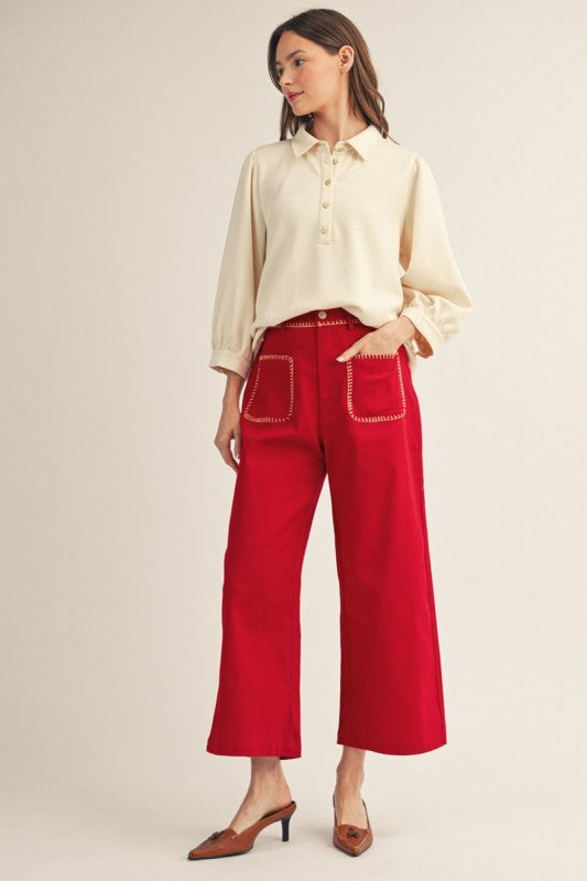 Bray Soft Gold Button Collar Top- Cream