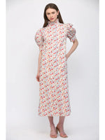 Virginia Floral High Ruffled Collar Puff Sleeve Button Dress by Fate